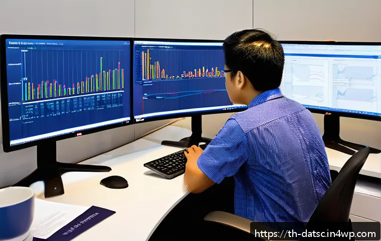SQL 쿼리 최적화를 위한 도구 및 리소스 - A detailed, high-tech workspace scene featuring a Thai software developer analyzing SQL performance ...