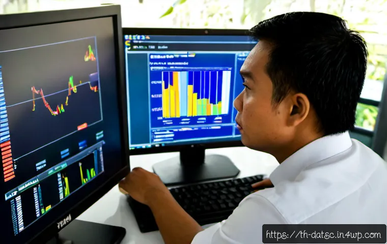 Home 17 데이터베이스 성능 저하의 주요 원인 분석 - Photorealistic Thai IT professional in a modern Bangkok office studying a desktop monitor with a gen...